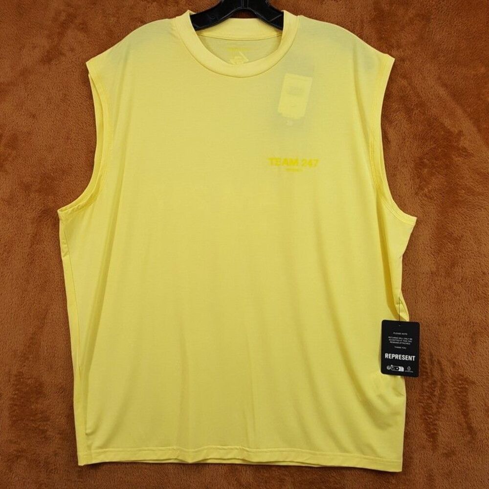 REPRESENT Shirt Mens Medium Yellow Crew Cut Off Sleeveless Oversized Tank Tee